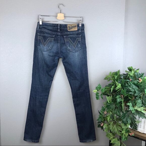 Vigoss The Ritz Skinny Medium Dark Wash Distressed Jeans - Picture 1 of 7